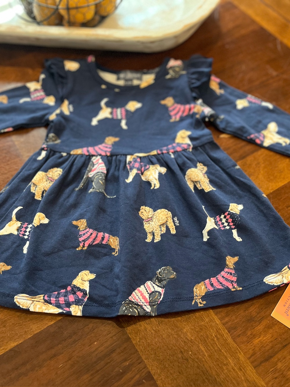 Simply Southern Navy Dress with Pink and Gold Dog Print 6/12 nwt